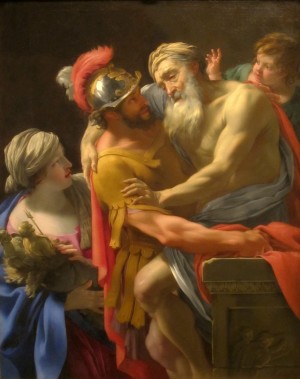 Aeneas and his father fleeing Troy